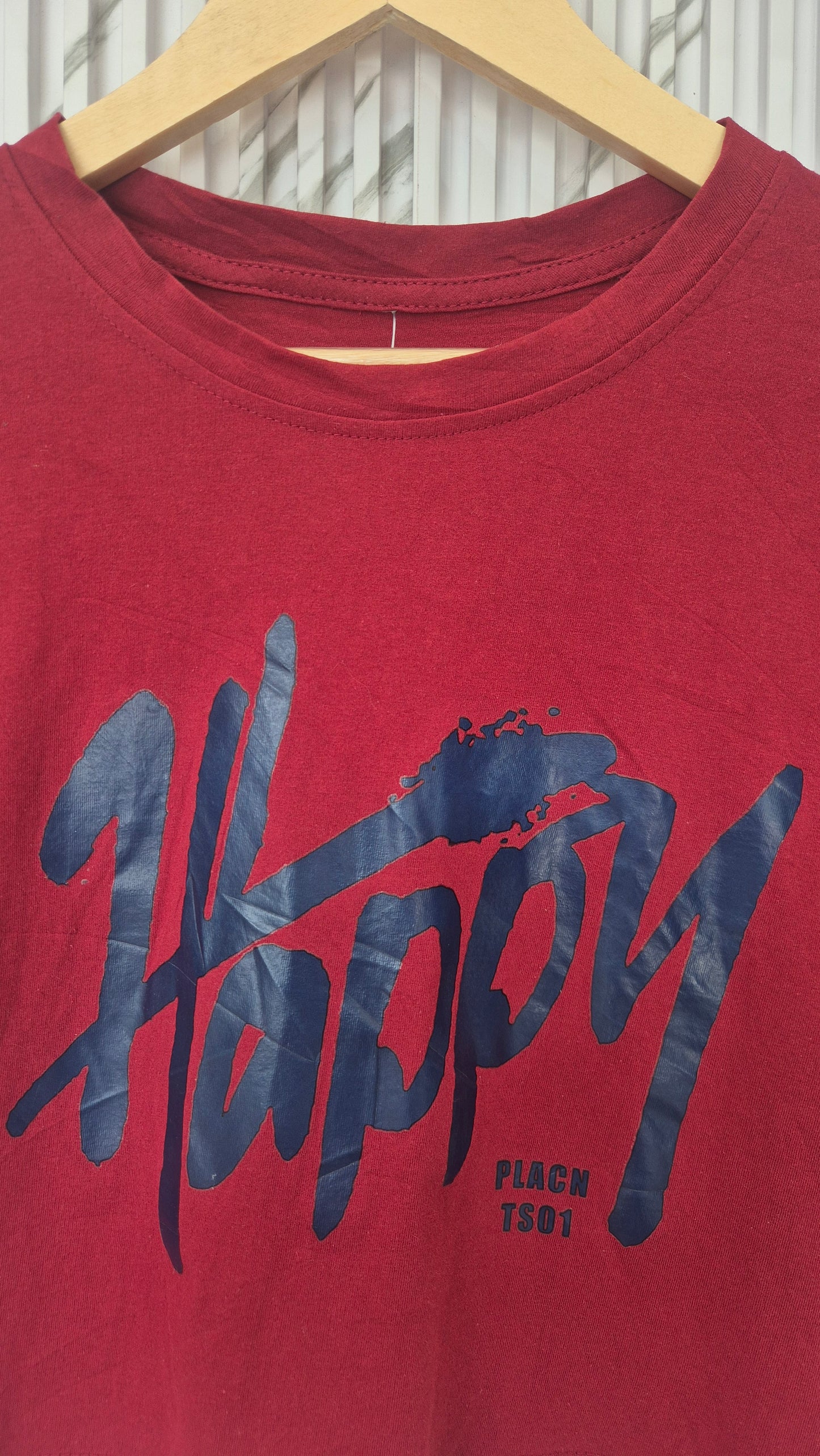 Maroon Happy Graphic Crop T-Shirt