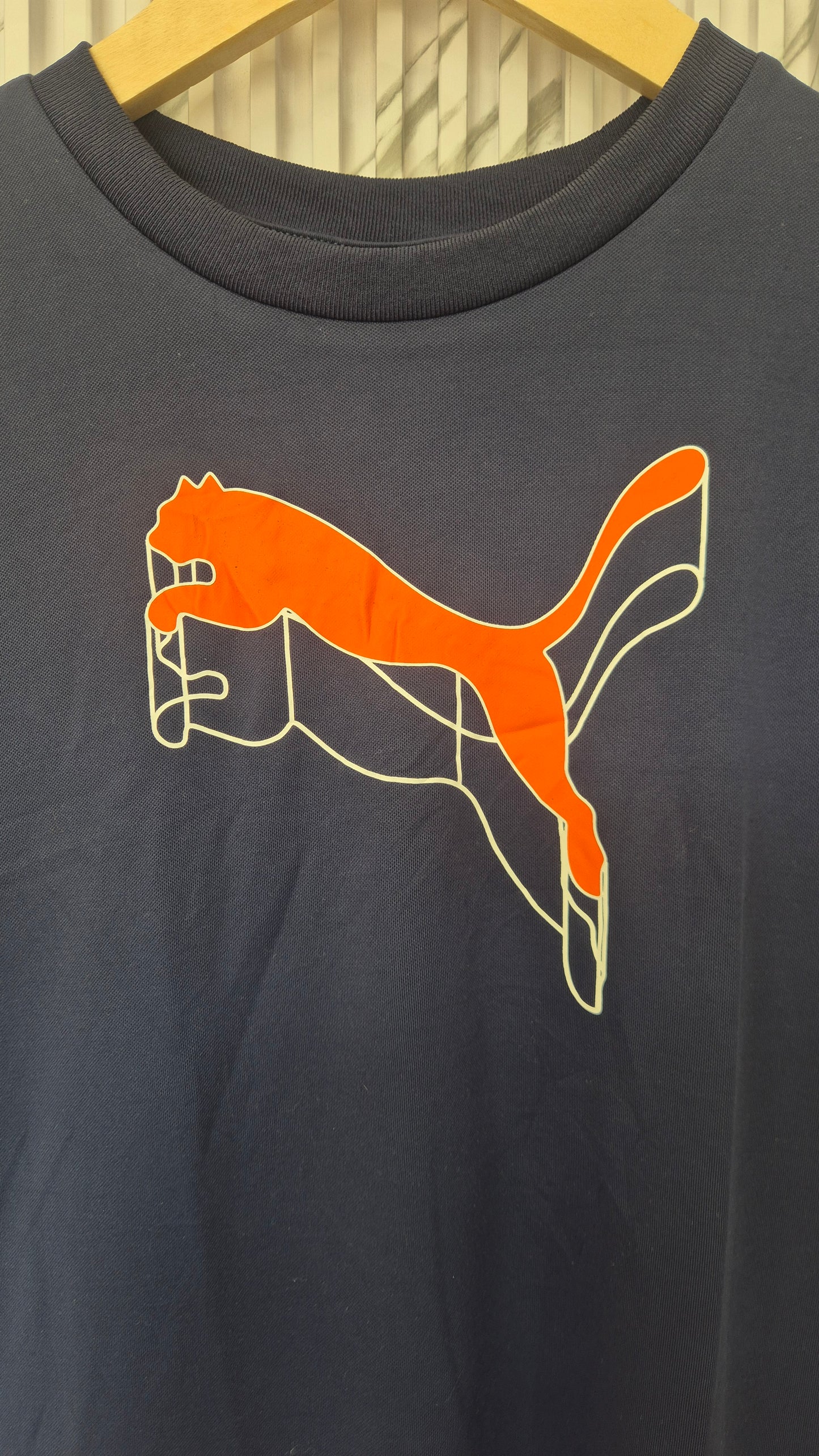 Navy Blue Puma Logo Cotton T-Shirt