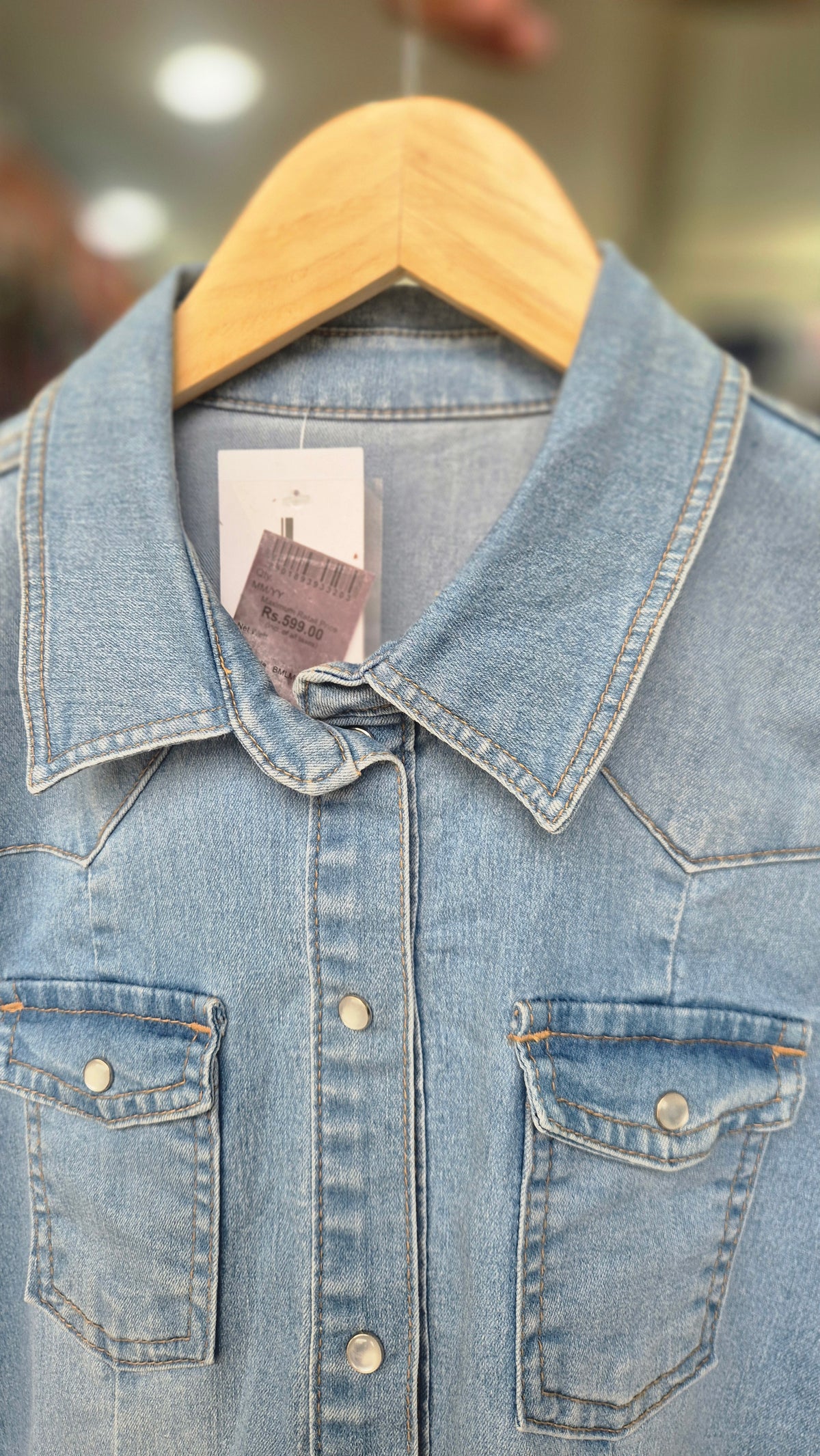 Women's Light Wash Western Snap-Button Denim Shirt