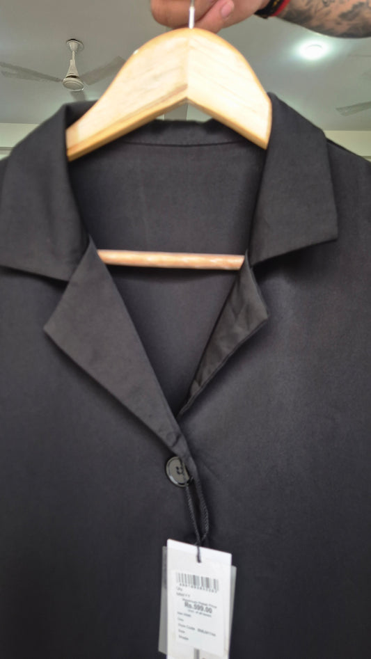 Women's Black Short Sleeve Cropped Blazer Top