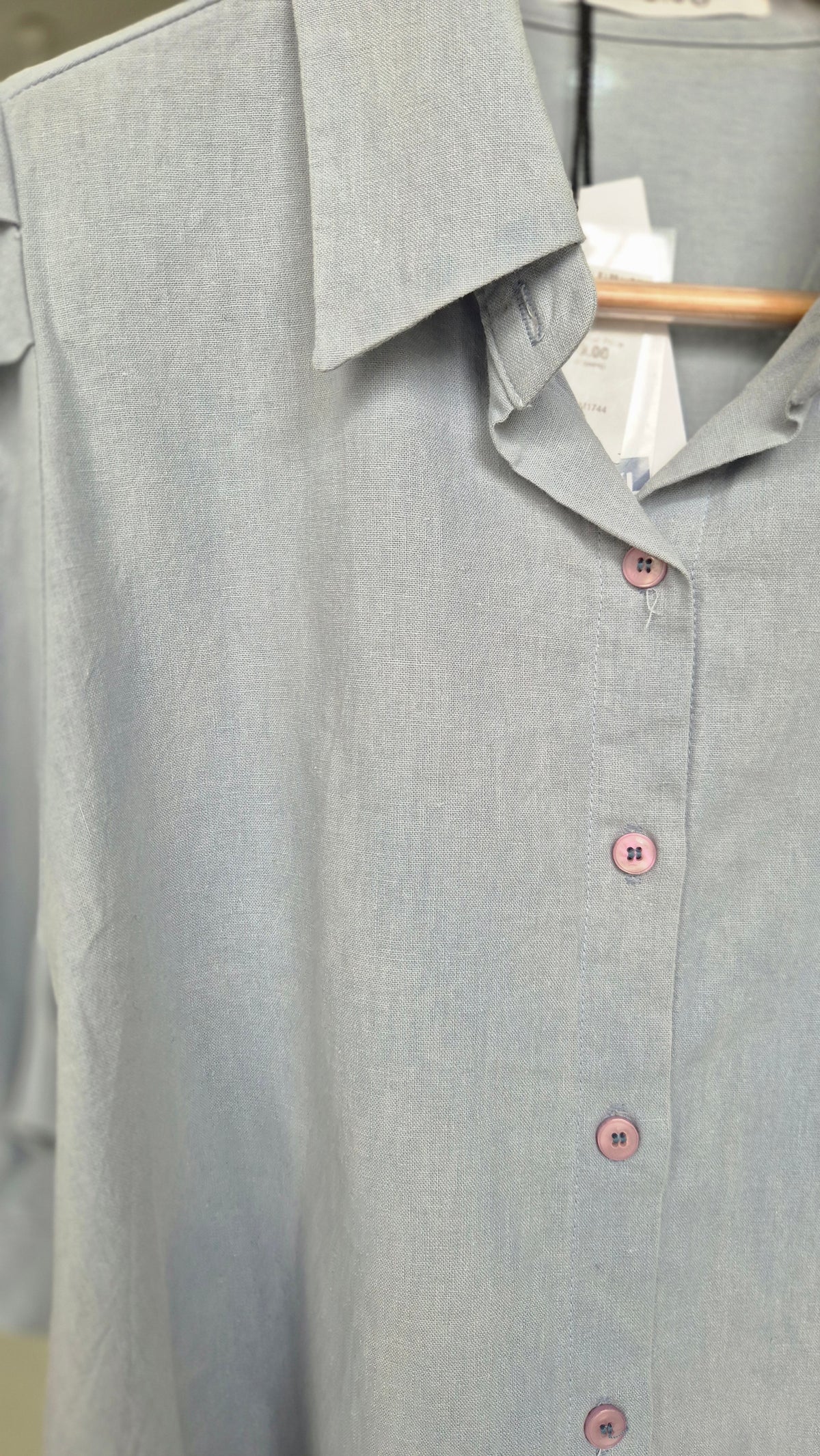 Women's Light Blue Short Sleeve Shirt with Pleated