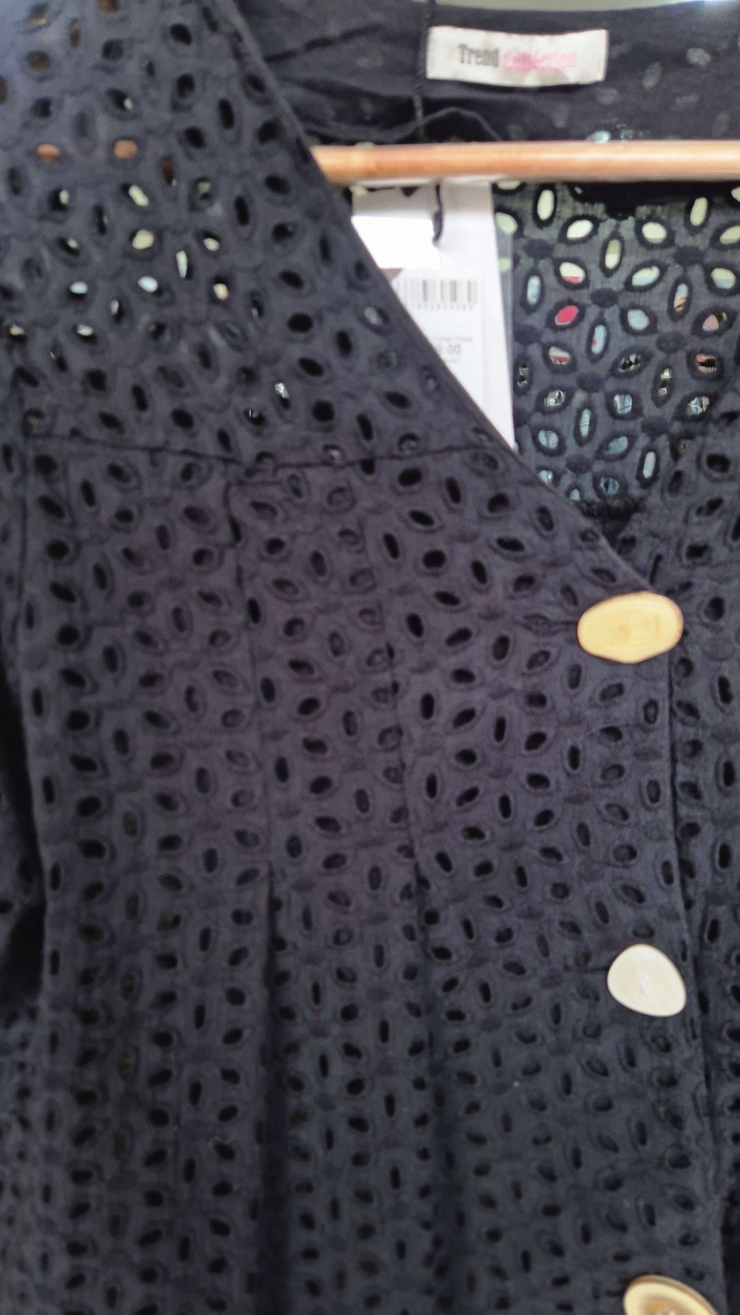 Women's Black Eyelet Embroidered Short Sleeve Shirt
