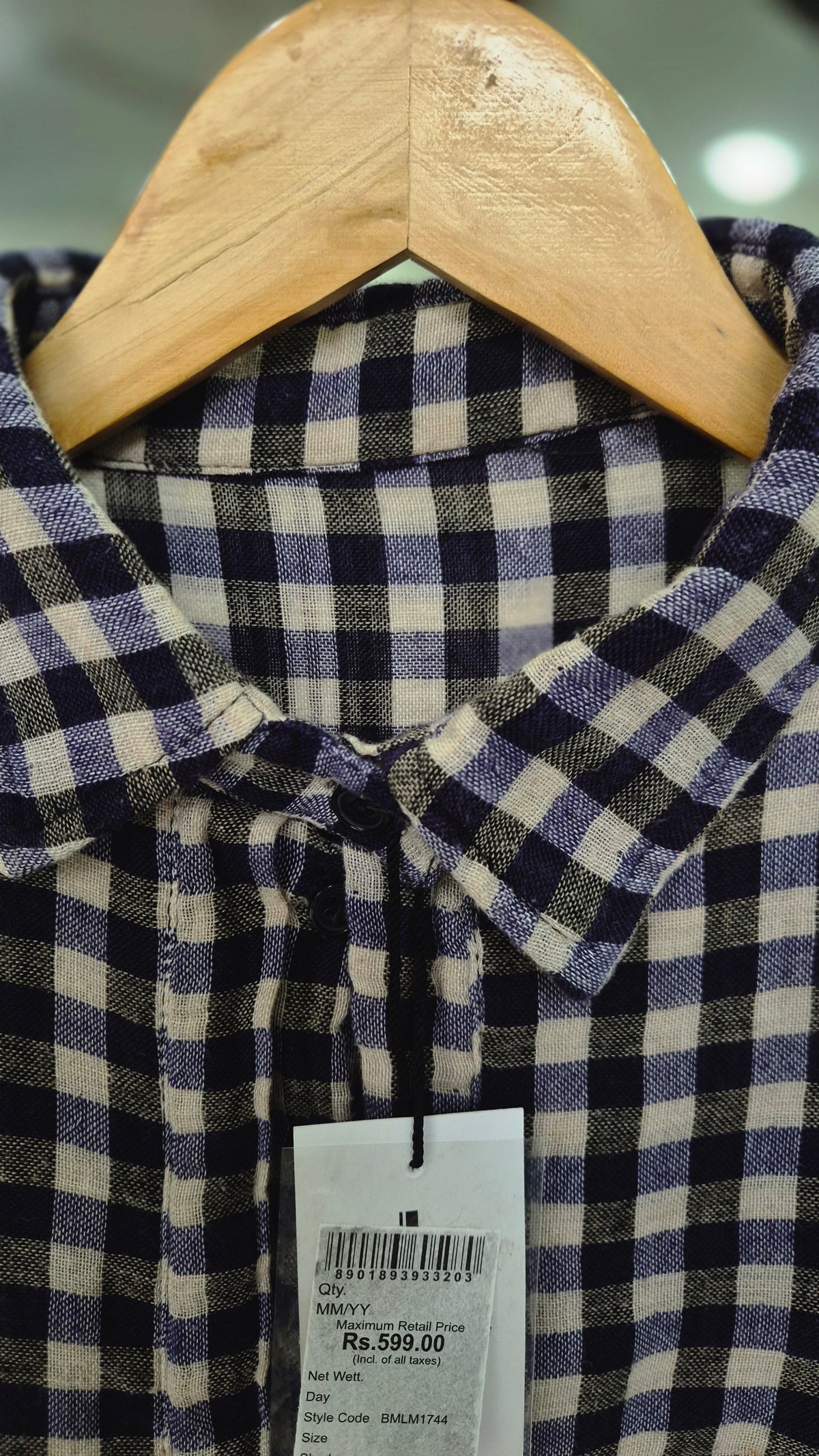 Women's Navy and White Plaid Check Long Sleeve Shirt