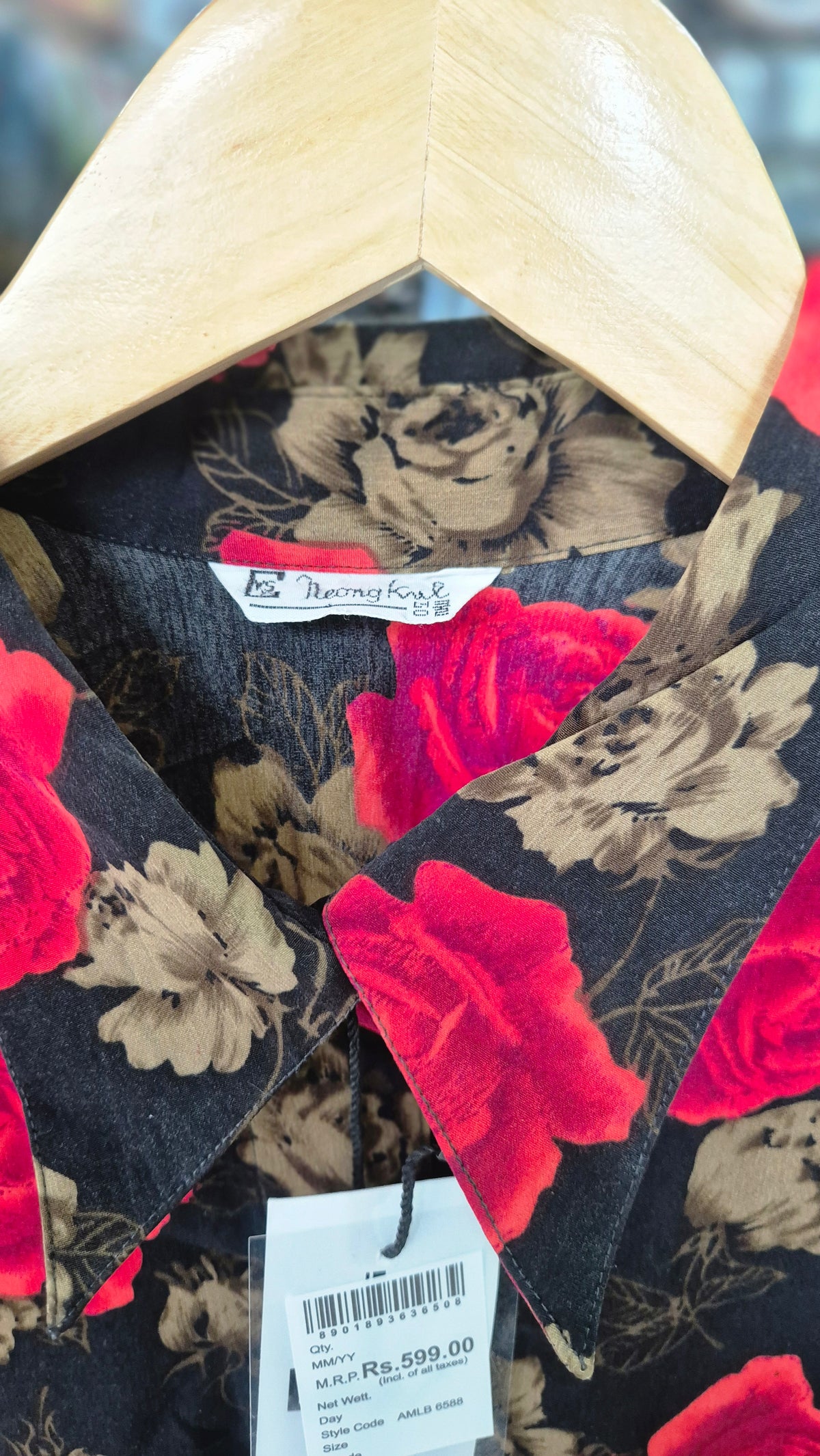 Women's NeongKul Black Floral Print Long Sleeve Button-Down Shirt