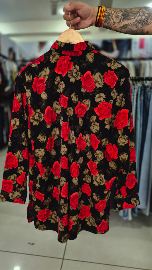 Women's NeongKul Black Floral Print Long Sleeve Button-Down Shirt