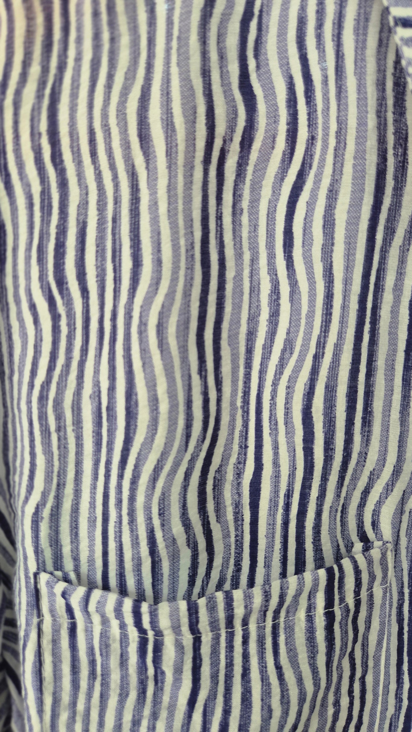 Women's Blue and White Wavy Striped Long Sleeve Shirt