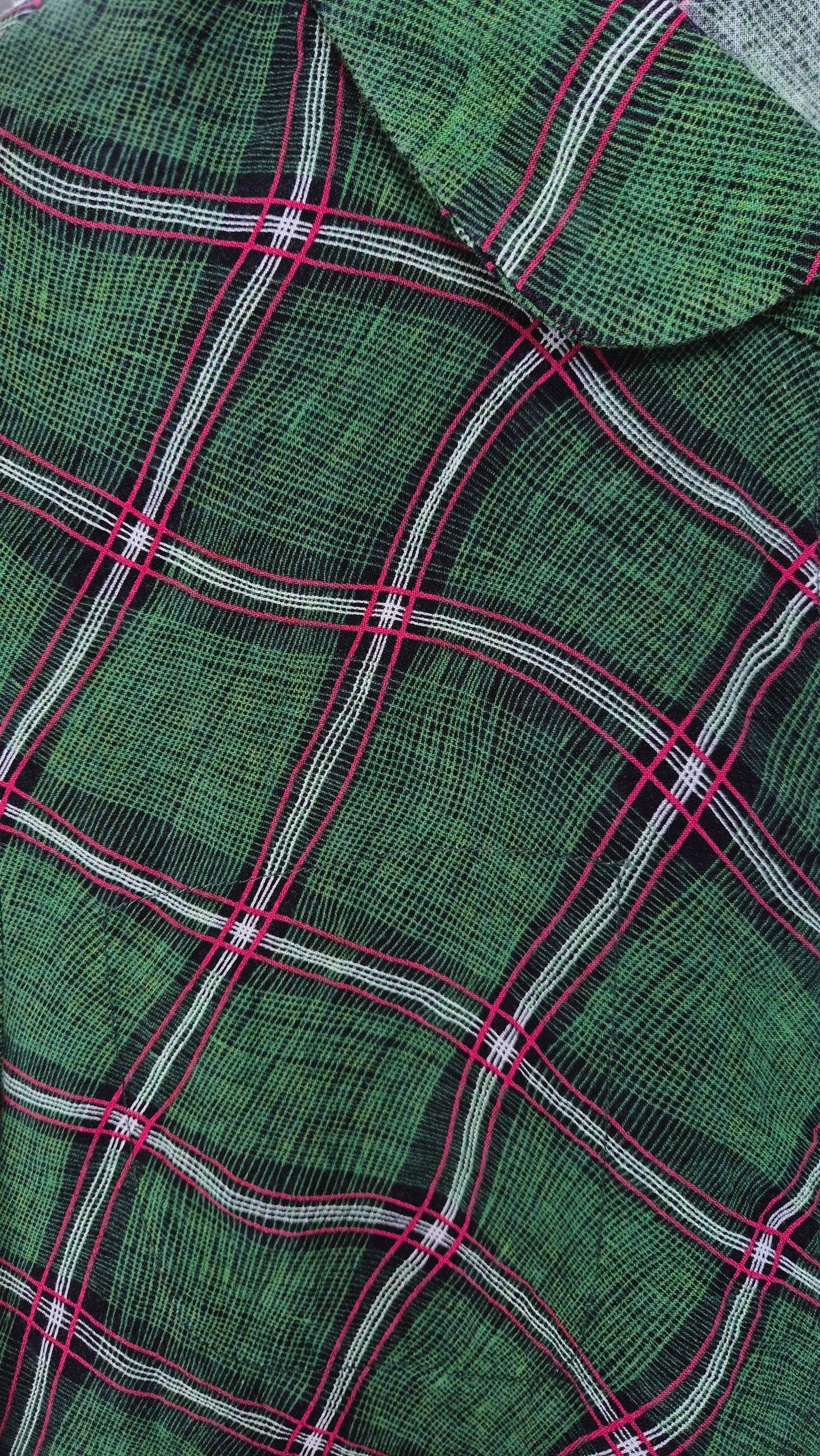 Women's Green Plaid Diagonal-Grid Long Sleeve Shirt