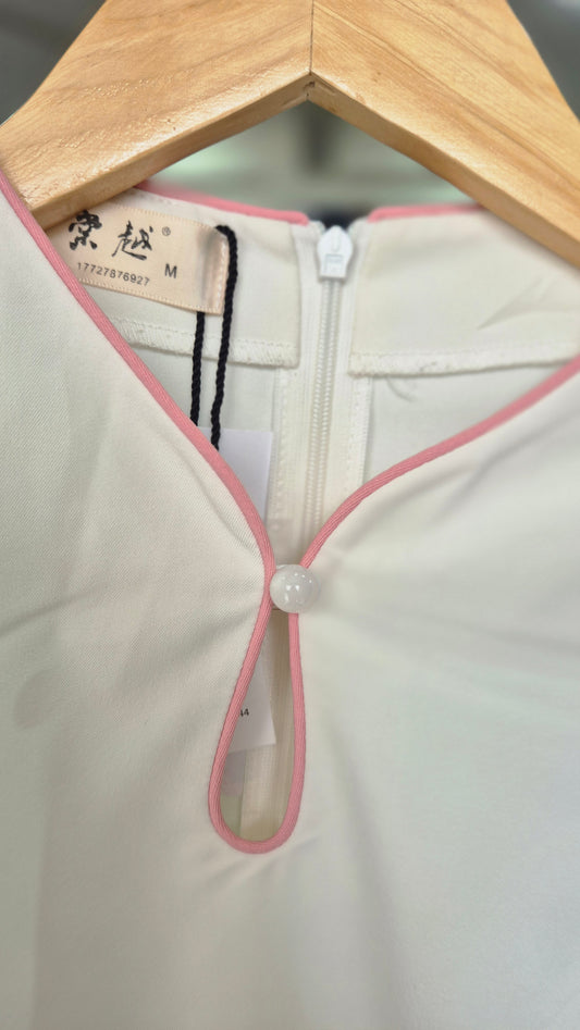 Women's White and Pink Color-Block Three-Quarter Sleeve Shirt