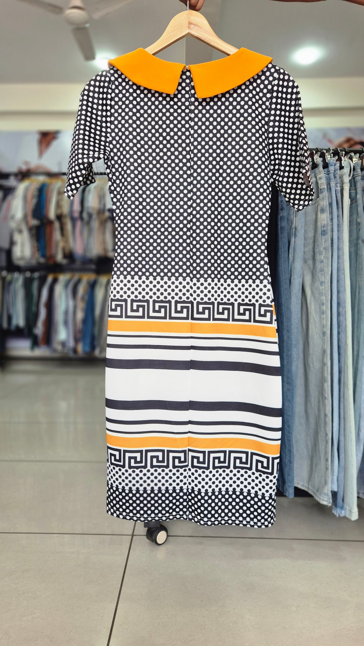 Polka Dot Contrast Collar Midi Dress