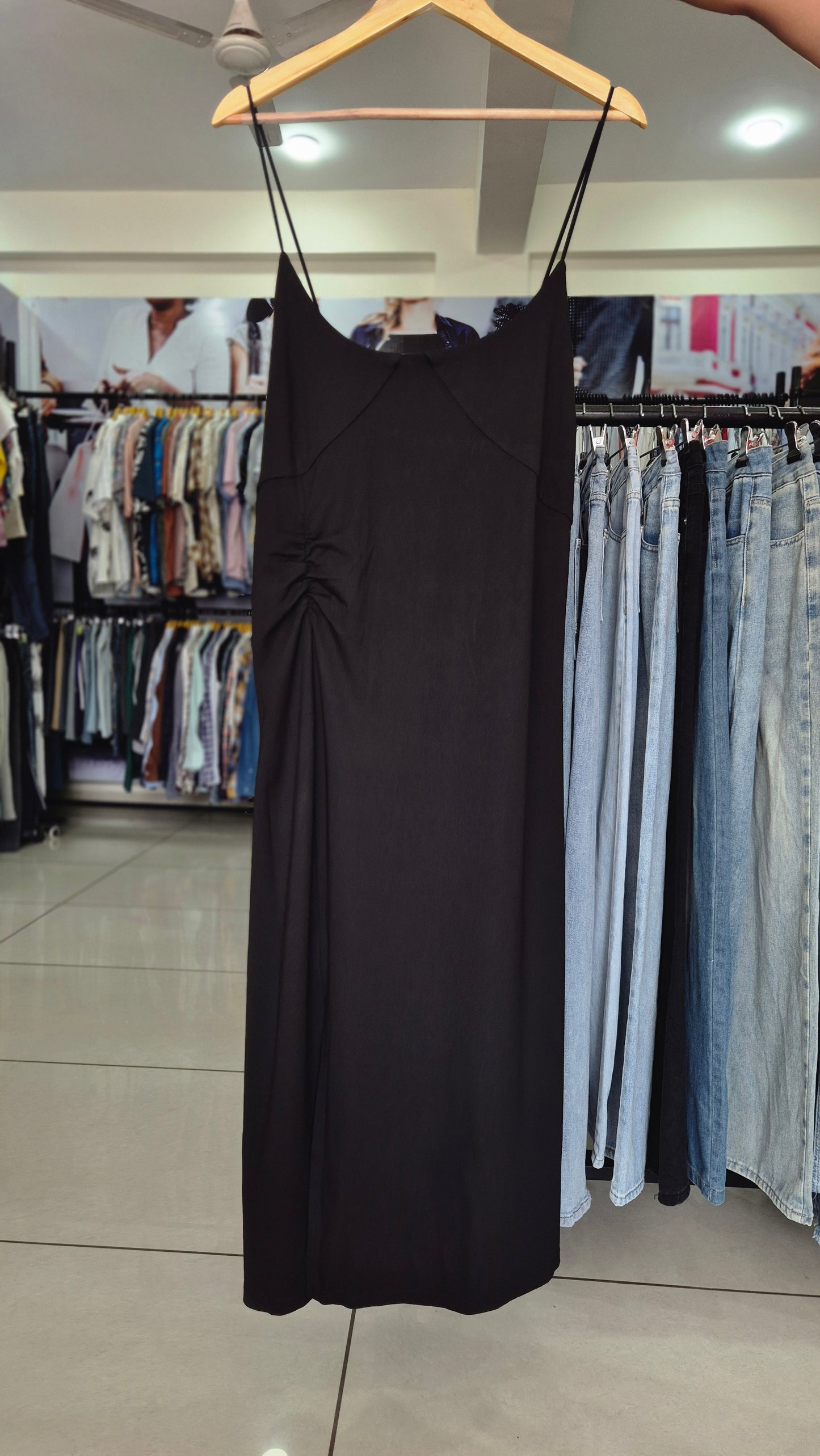 Ruched Side Midi Slip Dress