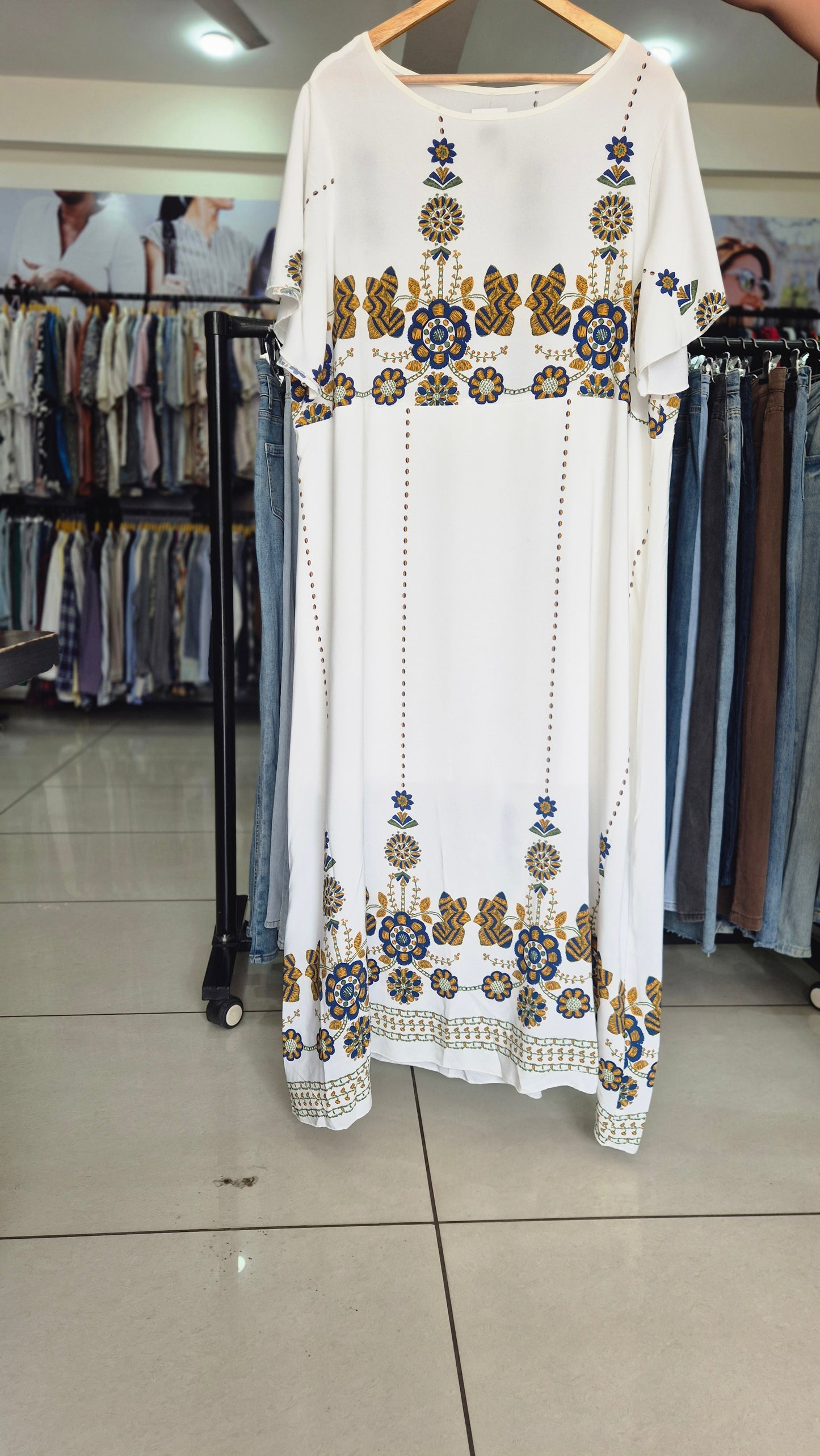 White Floral Embroidered Boho Maxi Dress