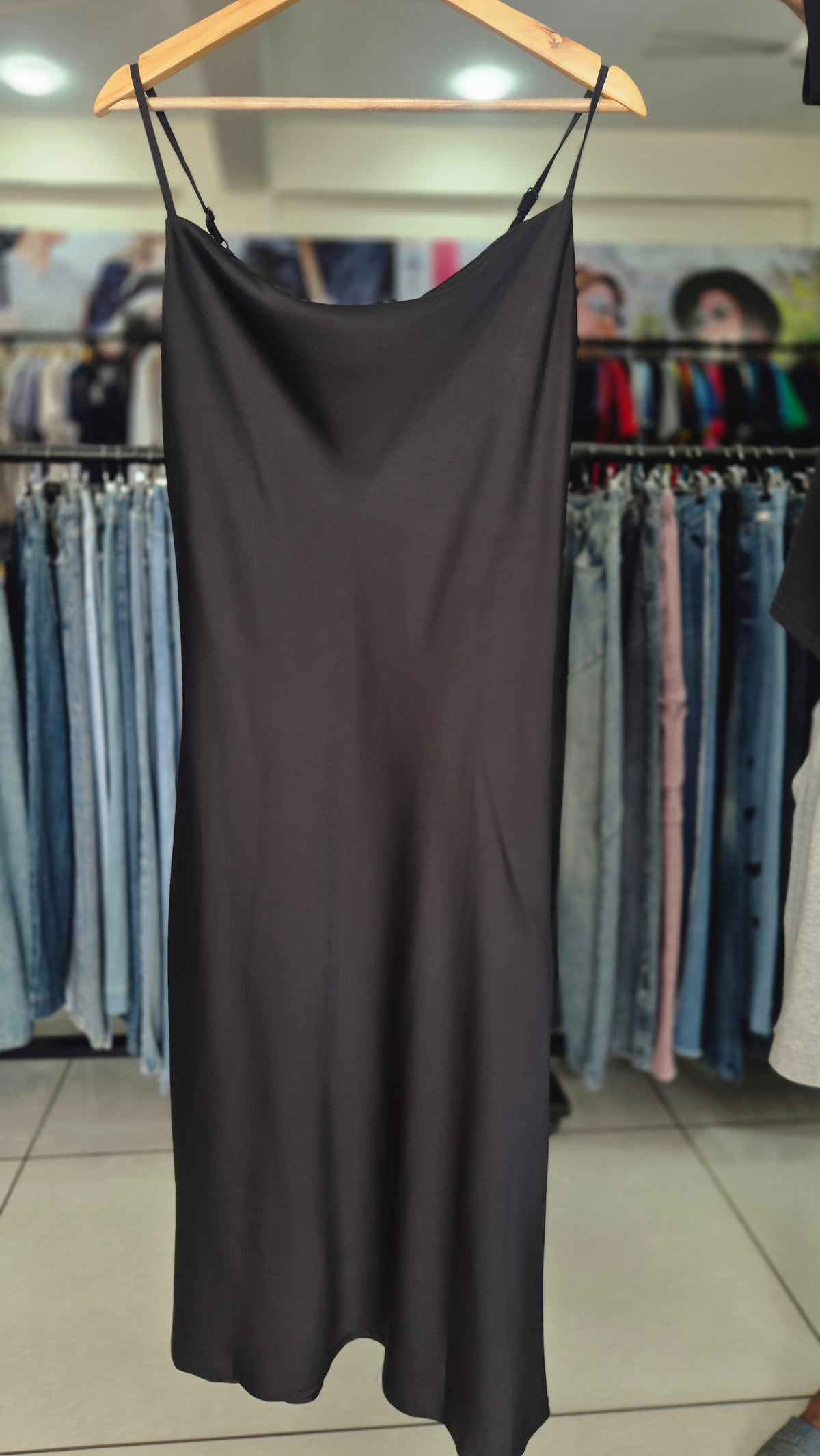 Black Satin Cowl Neck Midi Slip Dress