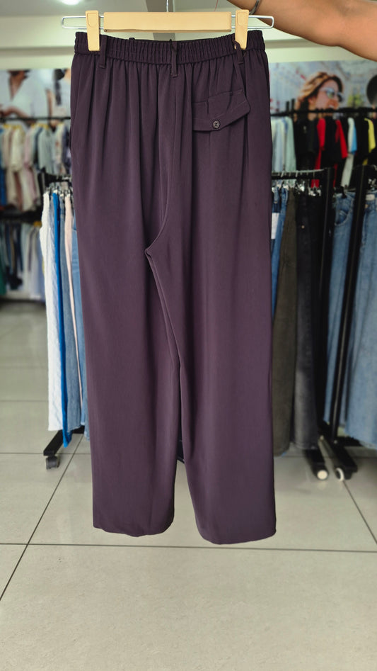 Women's Relaxed Fit Plum Pants with Asymmetrical Back Pocket