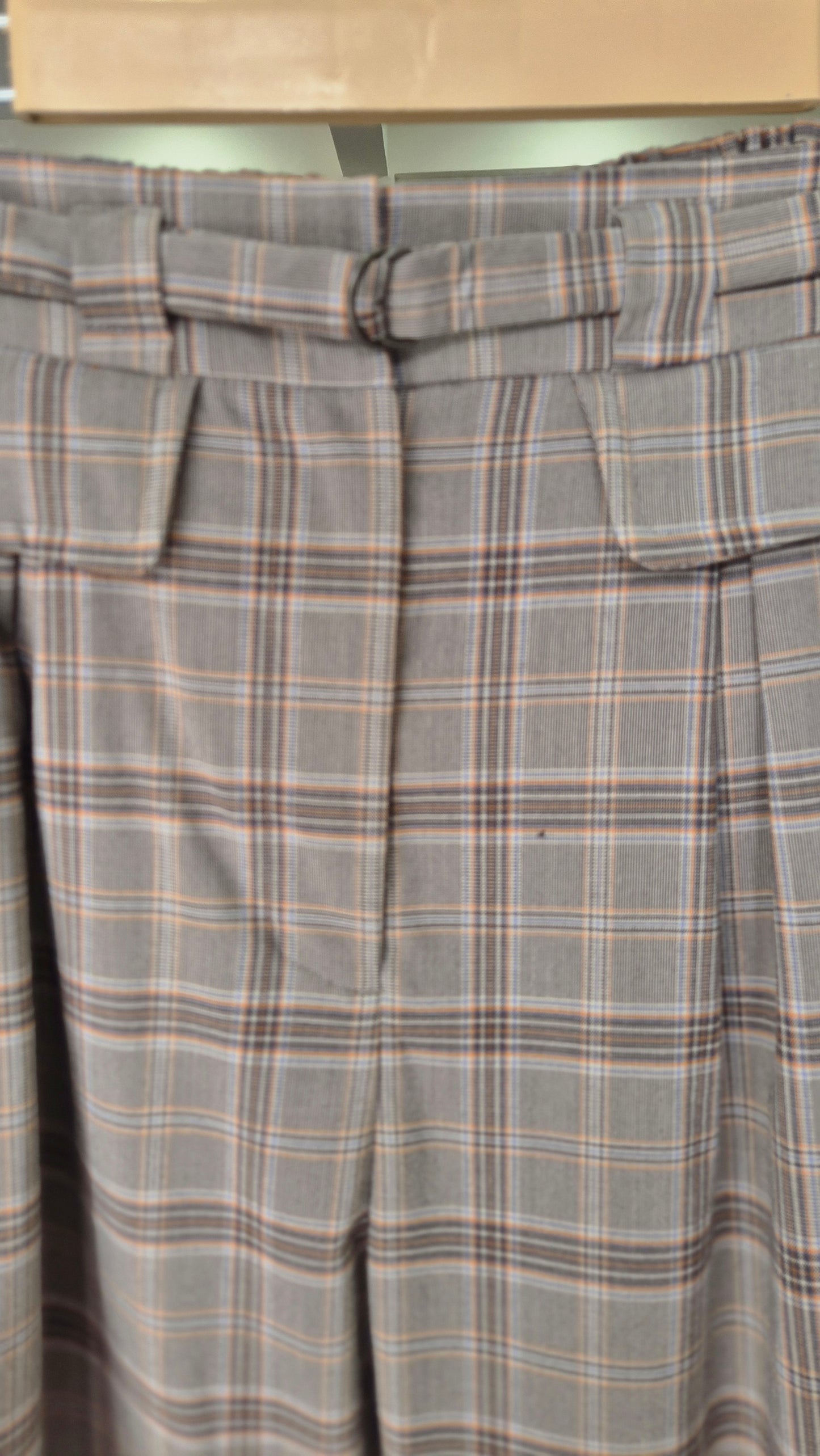 Women's Checkered Straight Leg Pants with Elastic Back Waist