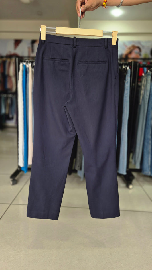 Deep Navy Flat Front Cropped Straight Leg Trousers