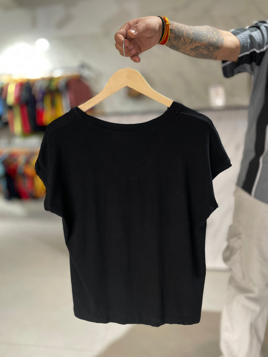 Women’s Solid Black V-Neck T-Shirt – Minimal Casual Everyday Essential Top