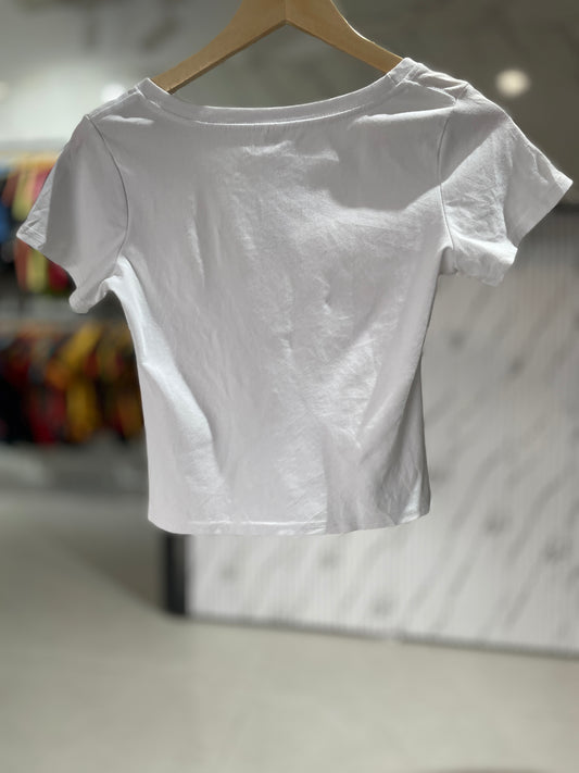 Women’s Solid White Crop T-Shirt – Minimal Round Neck Casual Top