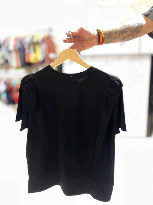 Elegant Puff Sleeve Black T-Shirt