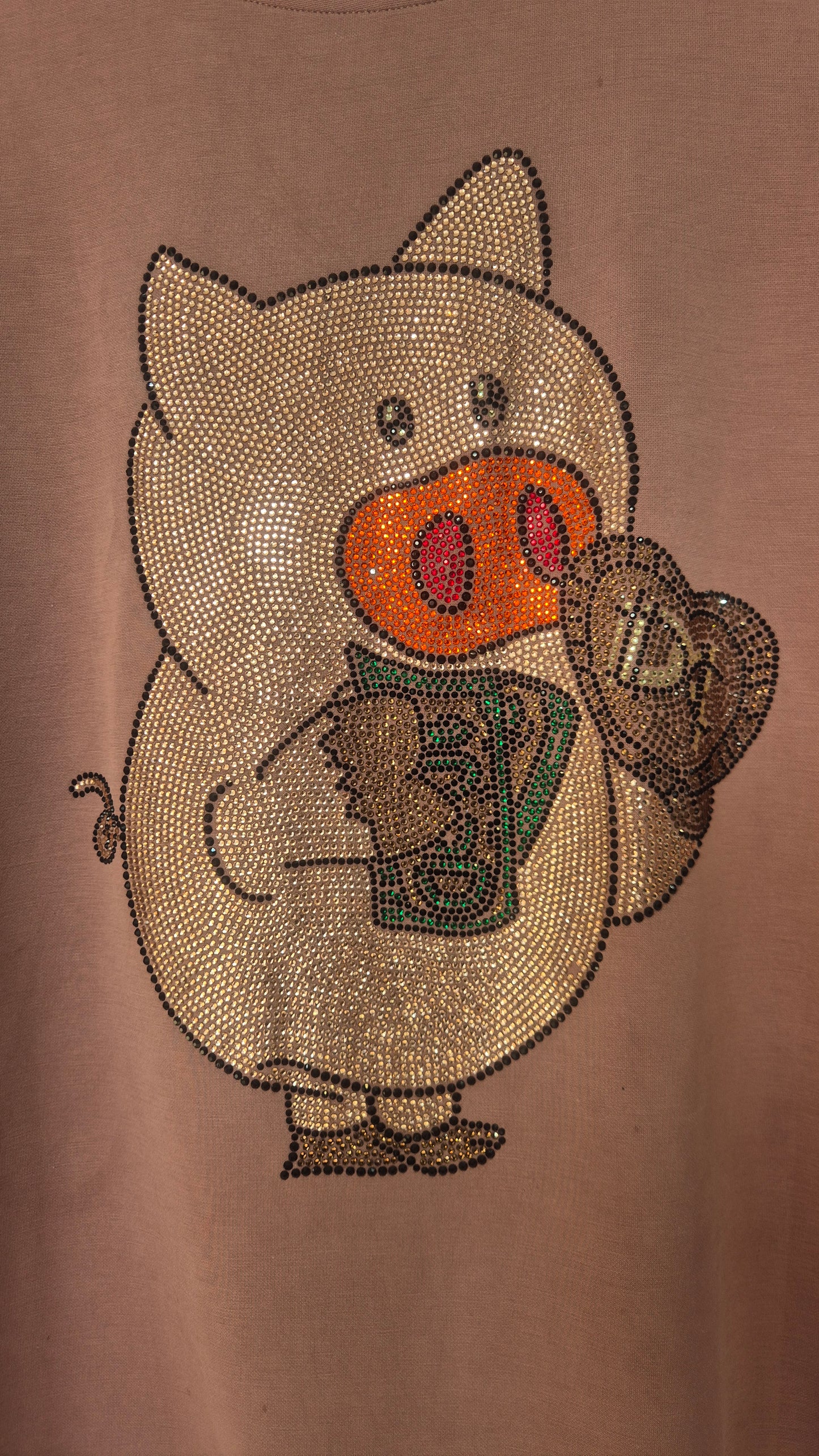 Women’s Cute Pig Rhinestone T-Shirt