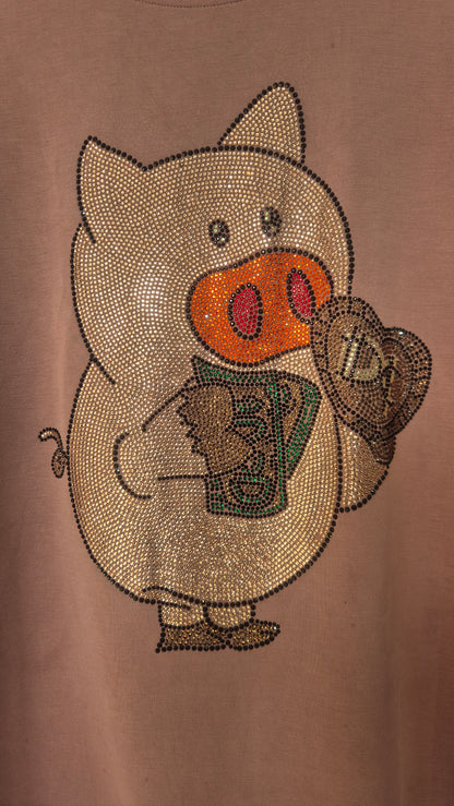 Women’s Cute Pig Rhinestone T-Shirt