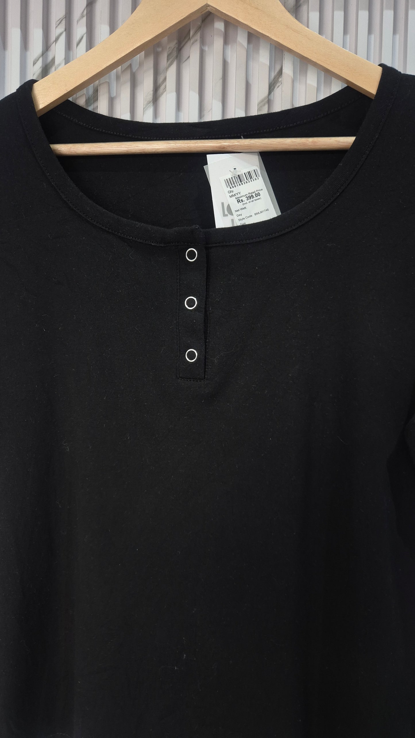 Women’s Solid Black Henley Neck T-Shirt – Minimal Casual Everyday Top