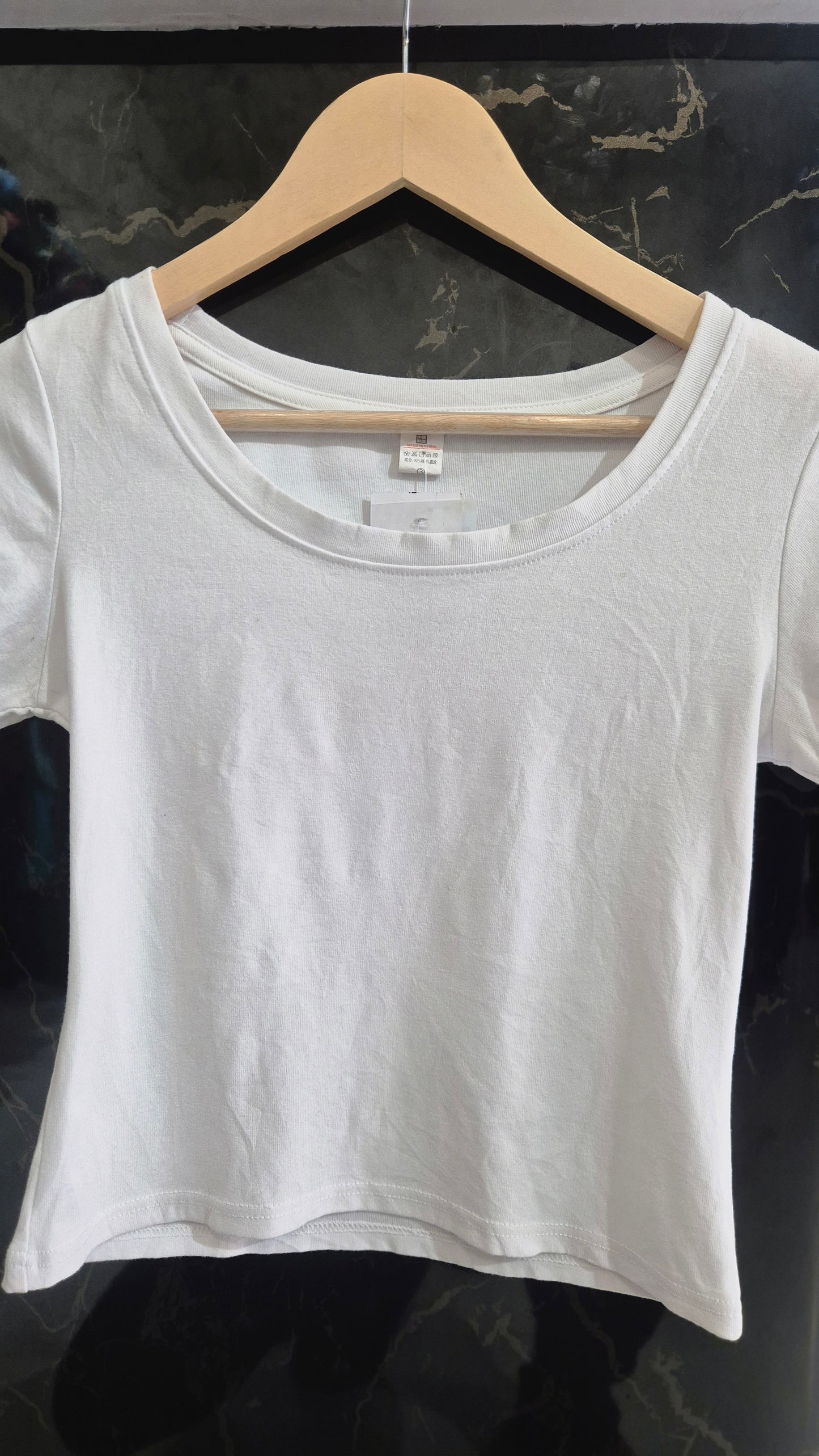 Women’s Solid White Crop T-Shirt – Minimal Round Neck Casual Top