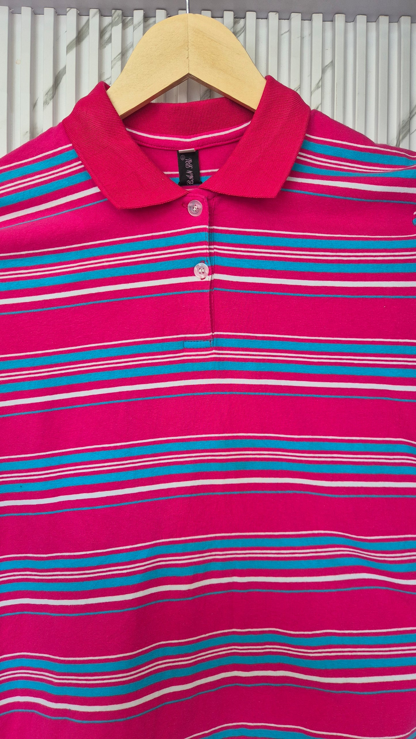 Pink Striped Polo T-Shirt