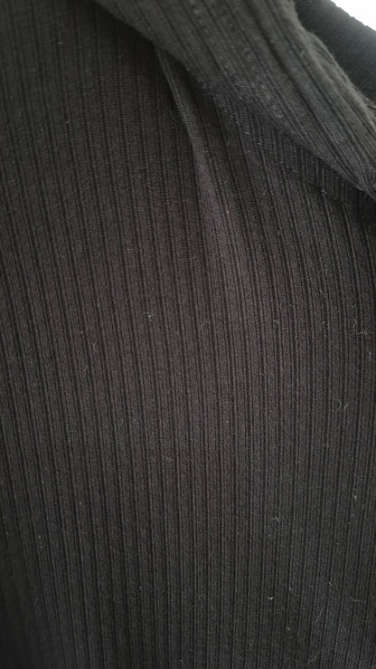 Black Ribbed Hooded Short Sleeve Top