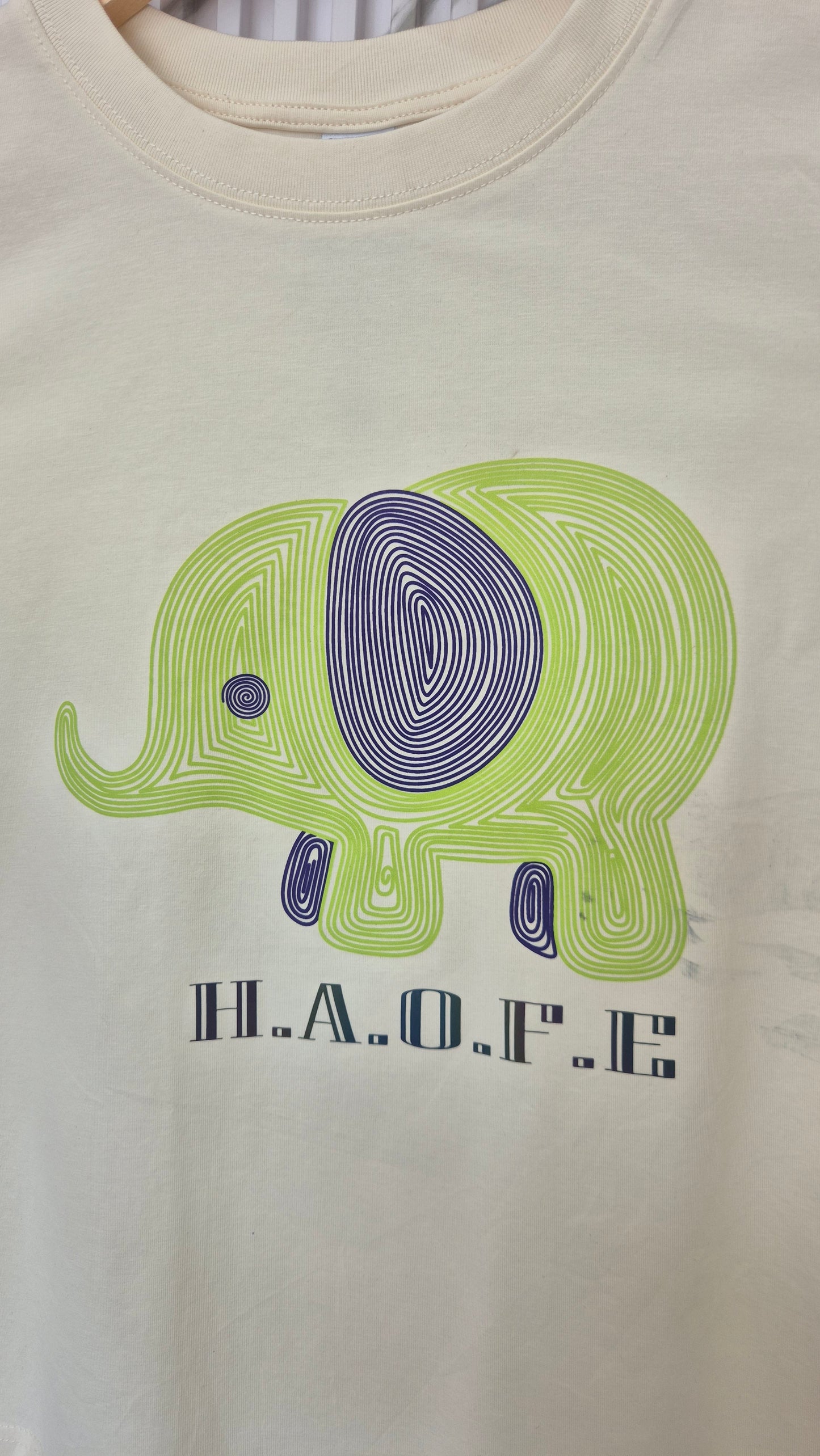 Cream Elephant Graphic Cotton T-Shirt