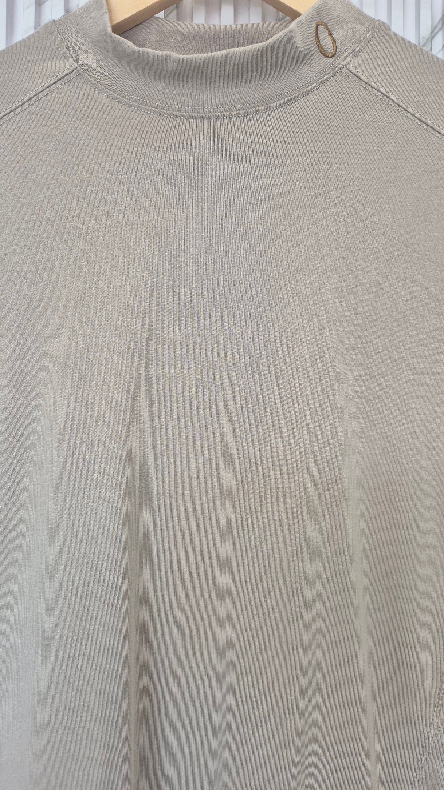 Beige High-Neck Short Sleeve Top