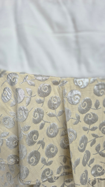 Women's Two-Tiered Ruffle Shirt with Silver Rose Brocade