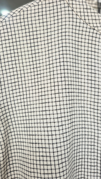 JAGGOOWA Check Pattern Band Collar Long Sleeve Shirt