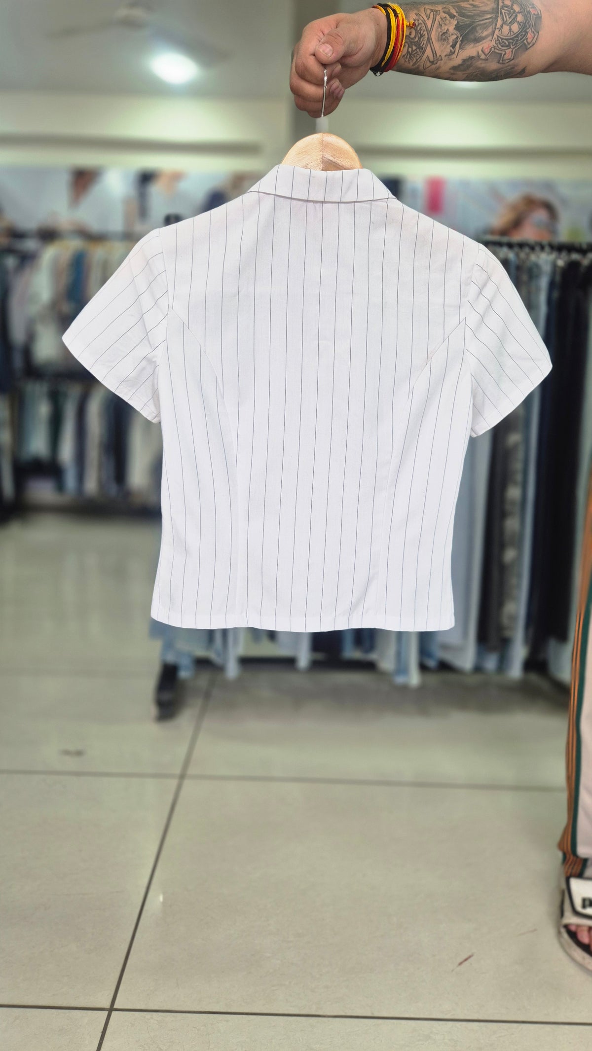 Tailored Pinstripe Shirt with Contrast Pocket and Plaid Accents