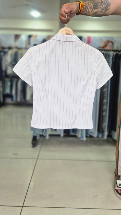Tailored Pinstripe Shirt with Contrast Pocket and Plaid Accents