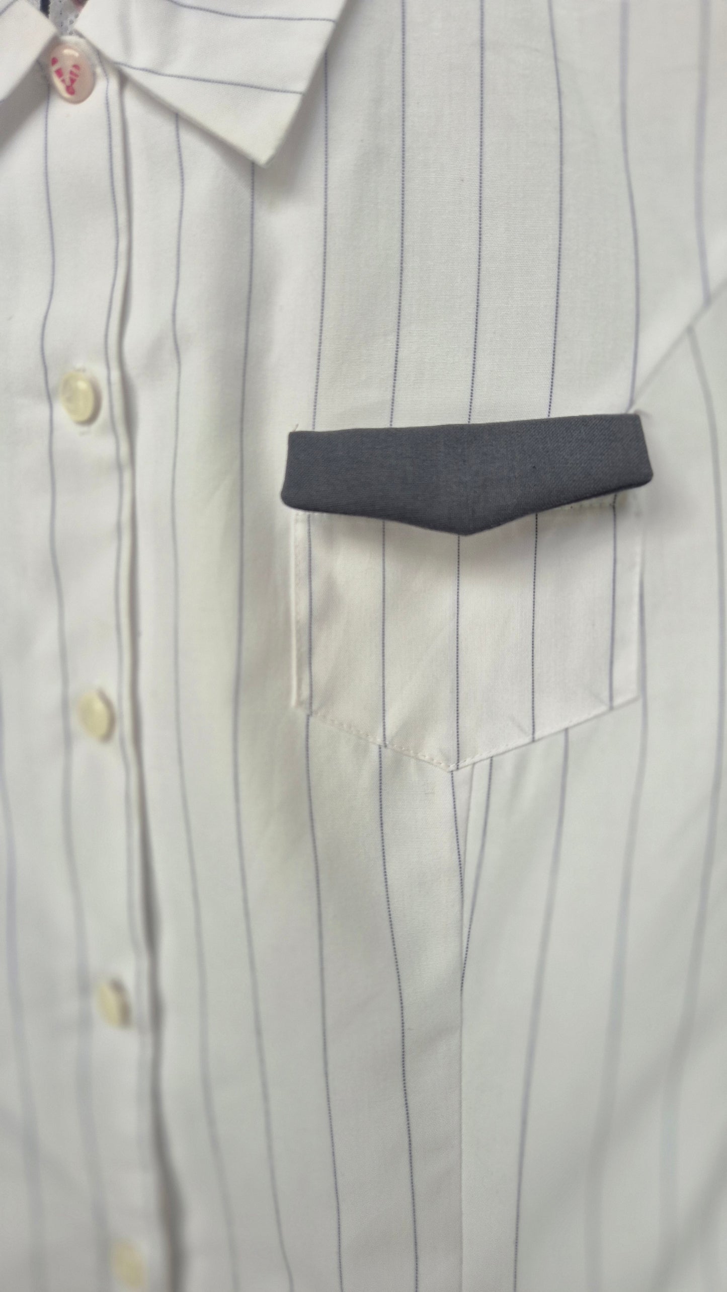 Tailored Pinstripe Shirt with Contrast Pocket and Plaid Accents