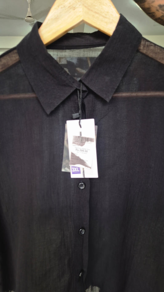 Women's Sheer Black Long Sleeve Button-Down Shirt