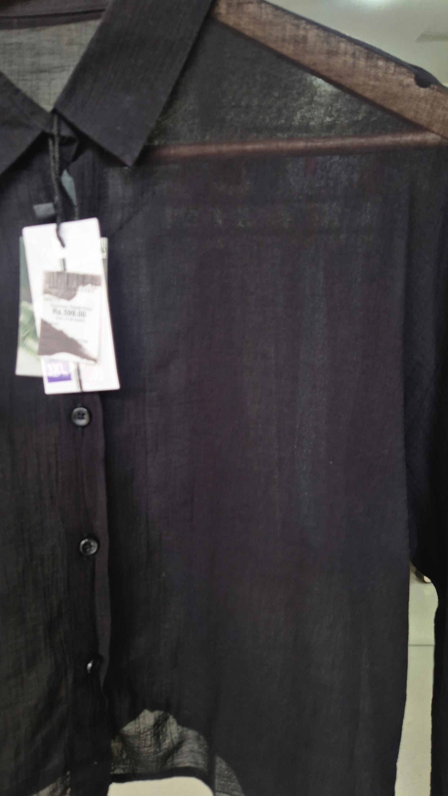 Women's Sheer Black Long Sleeve Button-Down Shirt