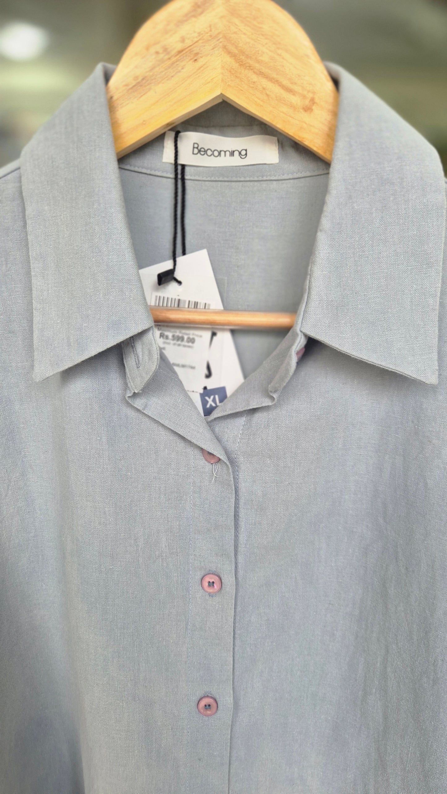 Women's Light Blue Short Sleeve Shirt with Pleated