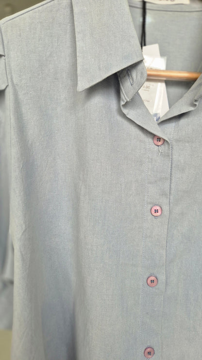Women's Light Blue Short Sleeve Shirt with Pleated