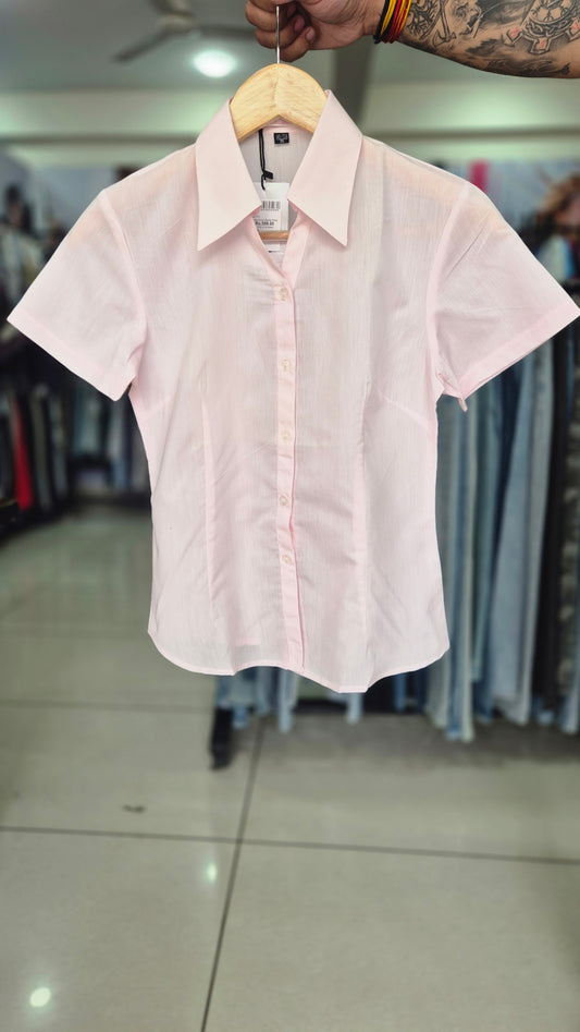 Women's Pastel Pink Short Sleeve Button-Down Shirt