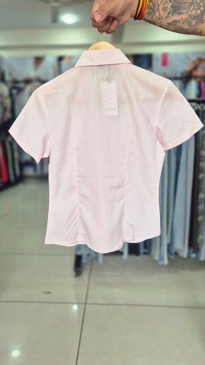 Women's Pastel Pink Short Sleeve Button-Down Shirt