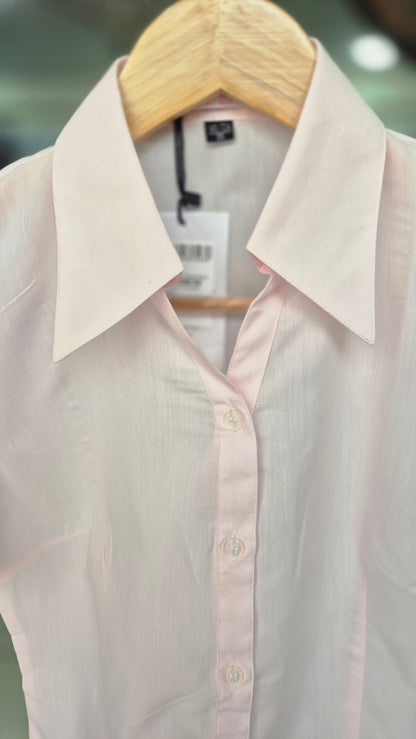 Women's Pastel Pink Short Sleeve Button-Down Shirt