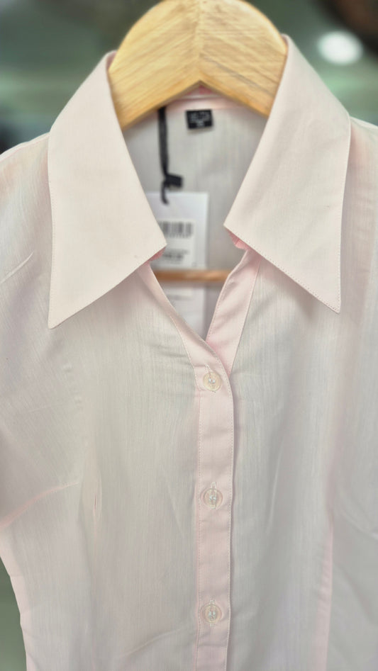 Women's Pastel Pink Short Sleeve Button-Down Shirt