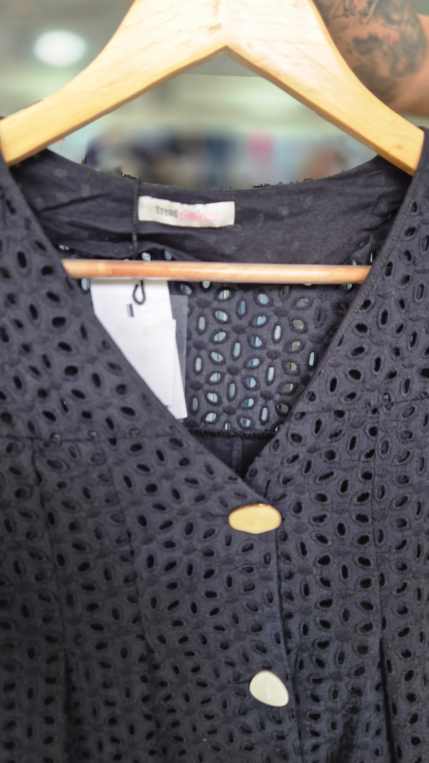 Women's Black Eyelet Embroidered Short Sleeve Shirt
