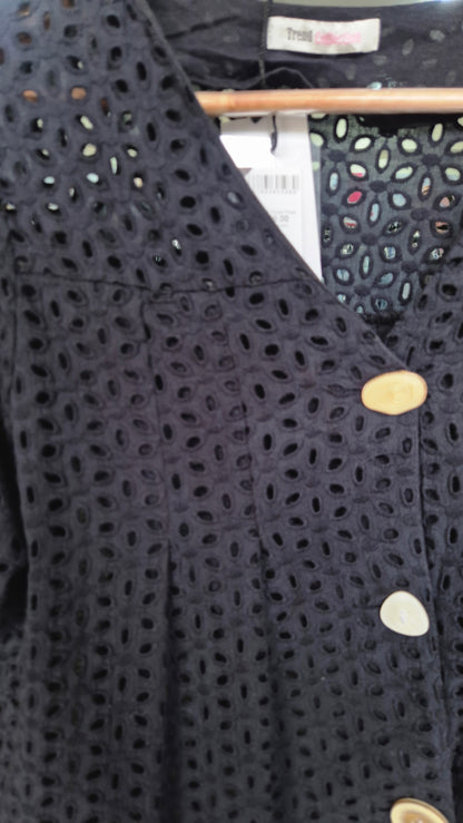Women's Black Eyelet Embroidered Short Sleeve Shirt