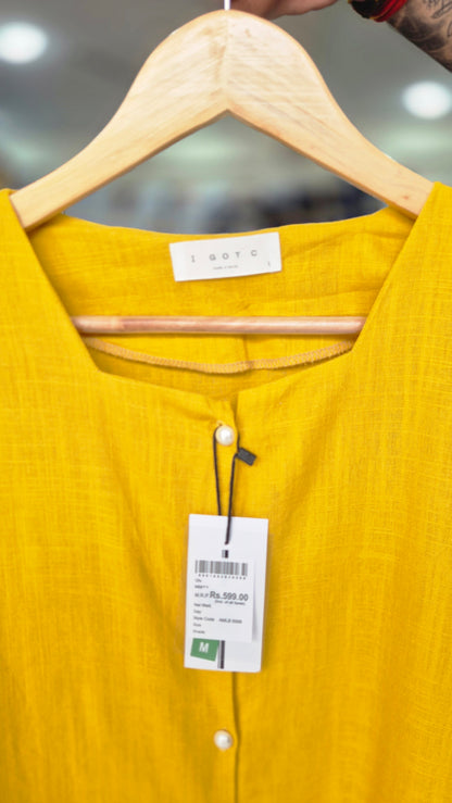 Women's Mustard Yellow Square Neck Short Sleeve Shirt