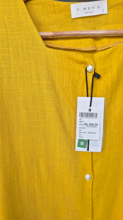 Women's Mustard Yellow Square Neck Short Sleeve Shirt