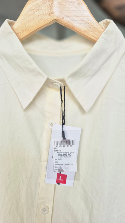 Women's Cream Short Sleeve Button-Down Shirt with Pleated Back