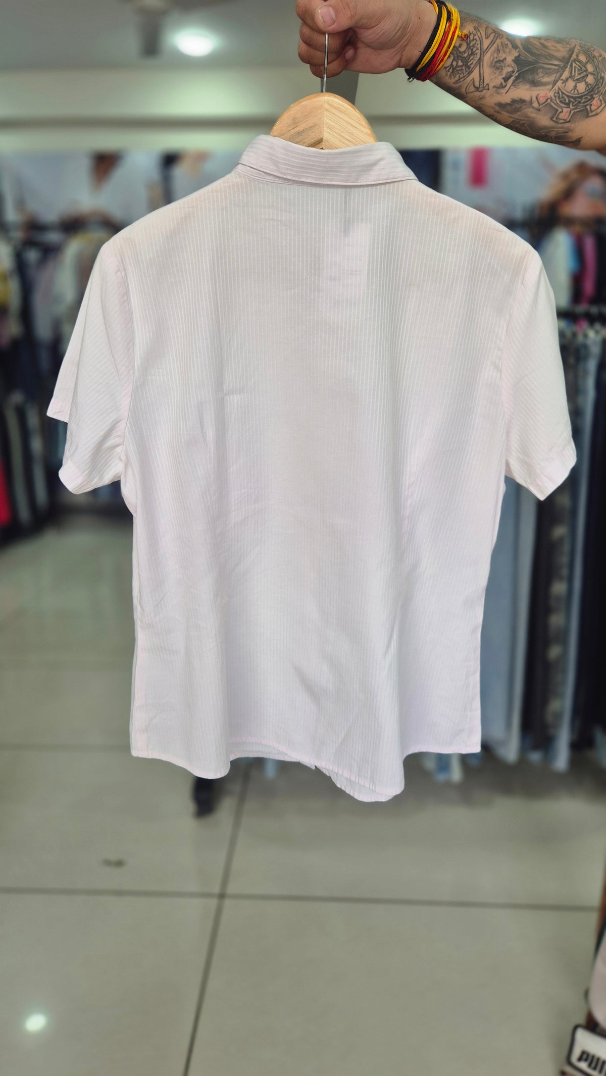 Women's Pastel Pink Ruffled Placket Striped Short Sleeve Shirt