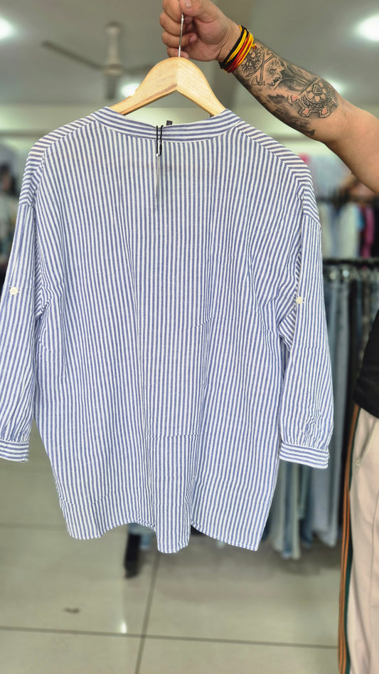 Relaxed Fit Three-Quarter Sleeve Shirt with High-Low Hem